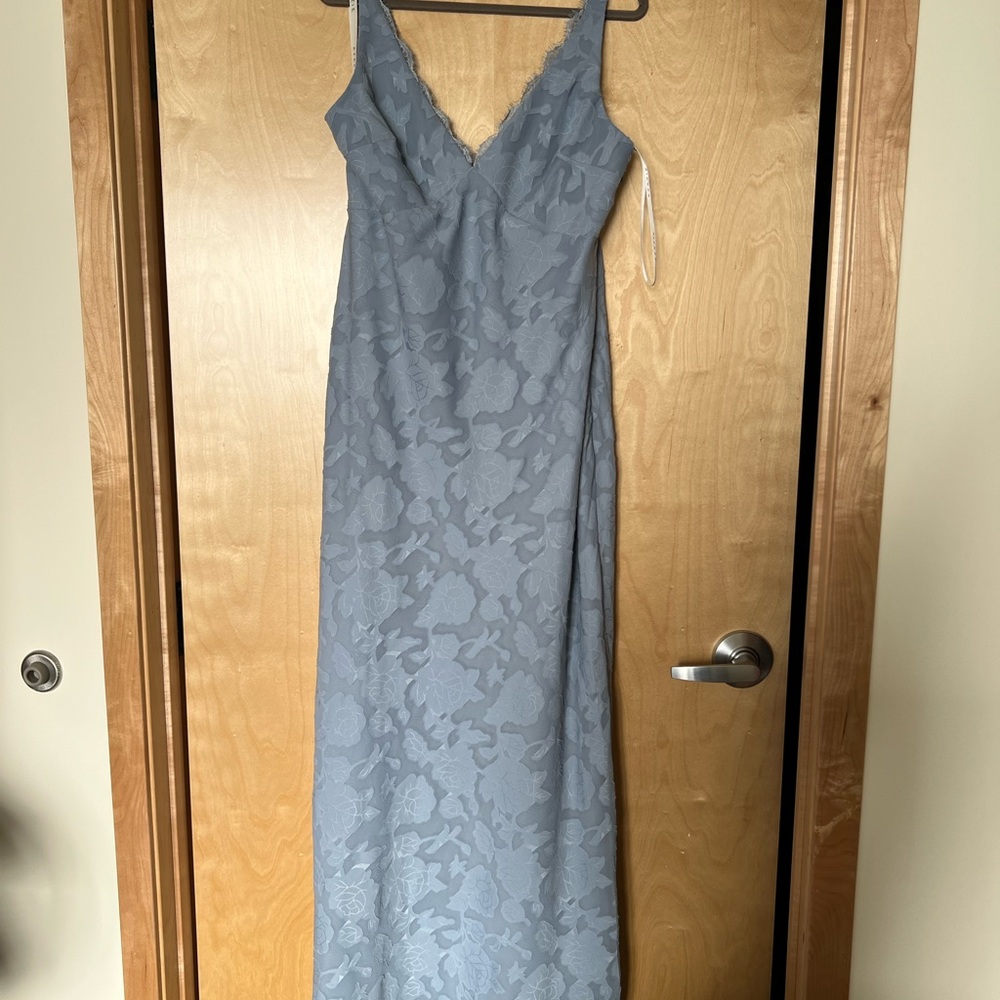 Azazie Dusty Blue Floral Lace Maxi Gown